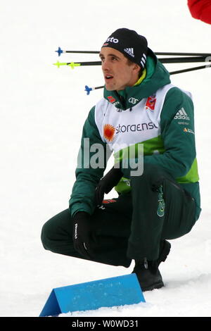 Janosch Brugger (WSG Schluchsee/Deutschland) Vefolgt das Rennen der Herren Staffel 4 x 10 Km Skilanglauf, Nordische Kombination, FIS Nordische Ski-WM 2019 in Seefeld Stockfoto