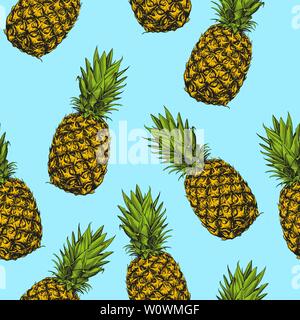 Obst Ananas nahtlose Textur, Tapeten, Hintergrund Hand gezeichnet Vektor-illustration Skizze Stock Vektor