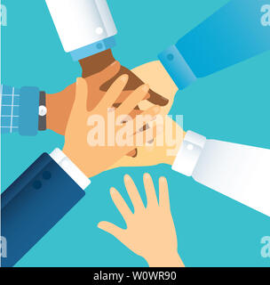 Menschen, die ihre Hände zusammen. Freiwillige flachbild Abbildung Stockfoto