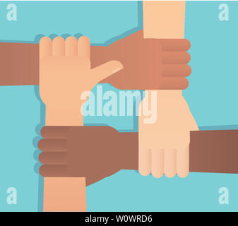 Menschen, die ihre Hände zusammen. Freiwillige Stockfoto