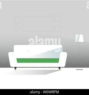Grau moderne Einrichtung mit Sofa und Lampe. Flache Cartoon Illustration Stockfoto