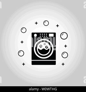 Symbol für Selbstbedienung bei Wäschereidiensten. Monochromes Design aus der Kollektion „Reinigungssymbole“. Symbol für die isolierte Selbstbedienungswäsche. Stock Vektor