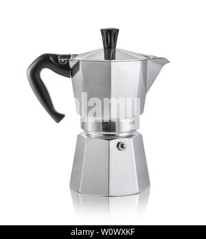 Kochplatten Kaffeemaschine auf weißem Hintergrund Stockfoto