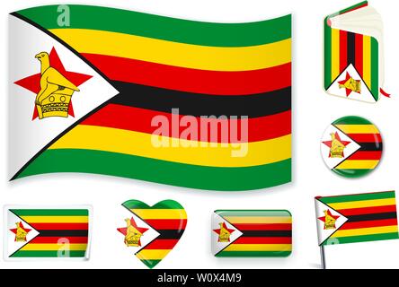 Zimbabwe nationale Flagge. Vector Illustration. 3 Schichten. Schatten, Flagge, Licht und Schatten. Sammlung von 220 Welt Flaggen. Präzise Farben. Einfache Änderungen. Stock Vektor