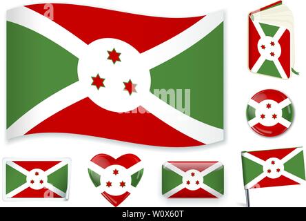 Burundi Flagge. Vector Illustration. 3 Schichten. Schatten, Flagge, Licht und Schatten. Sammlung von 220 Welt Flaggen. Präzise Farben. Einfache Änderungen. Stock Vektor