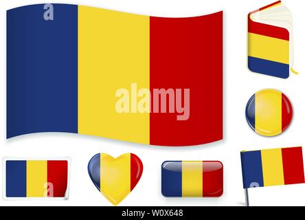 Tschad Nationalflagge. Vector Illustration. 3 Schichten. Schatten, Flagge, Licht und Schatten. Sammlung von 220 Welt Flaggen. Präzise Farben. Einfache Änderungen. Stock Vektor