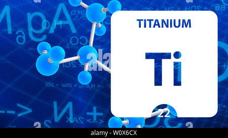 Titan Symbol. Anmelden Titan mit Ordnungszahl, Atommasse. Ti chemische Element im Periodensystem auf einer glänzenden weißen Hintergrund. Experimen Stockfoto