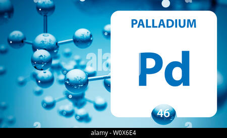 Palladium Chemische 46 Element des Periodensystems. Molekül und Kommunikation Hintergrund. Chemische Pd, Labor und Wissenschaft Hintergrund. Wesentliche chem Stockfoto