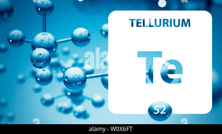 Tellur 52 Element. Erdalkalimetalle. Chemisches Element von Mendelejew Periodensystem. Tellur in quadratischen Kubus kreatives Konzept. Chemische, labora Stockfoto