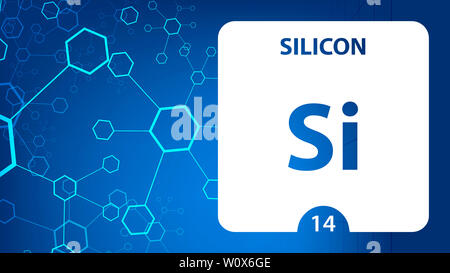 Silicon 14 Element. Erdalkalimetalle. Chemisches Element von Mendelejew Periodensystem. Silizium in quadratischen Kubus kreatives Konzept. Chemie, Labor Stockfoto