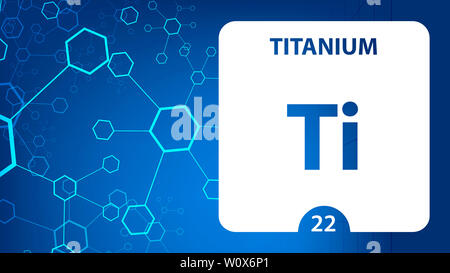 Titan 22 Element. Erdalkalimetalle. Chemisches Element von Mendelejew Periodensystem. Titan in quadratischen Kubus kreatives Konzept. Chemische, Laboratorien Stockfoto