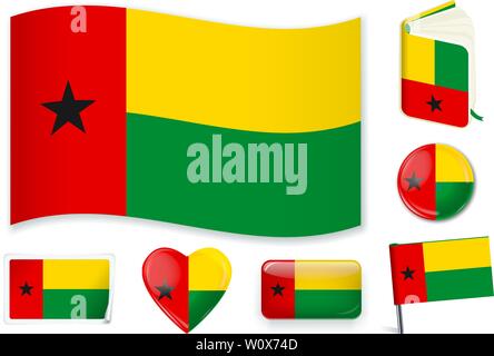 Guinea Bissau Nationalflagge. Vector Illustration. 3 Schichten. Schatten, Flagge, Licht und Schatten. Sammlung von 220 Welt Flaggen. Präzise Farben. Einfache Änderungen. Stock Vektor