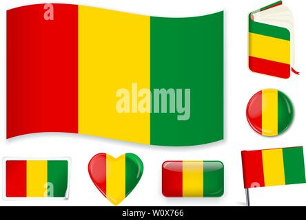 Guinea Nationalflagge. Vector Illustration. 3 Schichten. Schatten, Flagge, Licht und Schatten. Sammlung von 220 Welt Flaggen. Präzise Farben. Einfache Änderungen. Stock Vektor