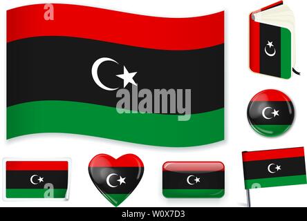 Libyschen National Flagge. Vector Illustration. 3 Schichten. Schatten, Flagge, Licht und Schatten. Sammlung von 220 Welt Flaggen. Präzise Farben. Einfache Änderungen. Stock Vektor