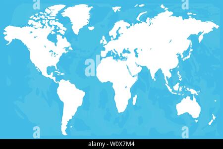 Weltkarte vector, auf weißem Hintergrund. Flat Earth, blau Karte Vorlage für Website Muster, Geschäftsbericht, inphographics. Globus ähnliche Weltkarte Symbol. Reisen weltweit, Karte silhouette Kulisse. Eps 10. Stock Vektor