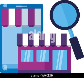 Smartphone shop Lupe ecommerce Konzept Stock Vektor
