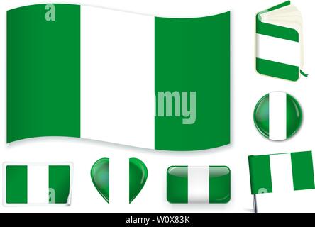 Nigeria Flagge. Vector Illustration. 3 Schichten. Schatten, Flagge, Licht und Schatten. Sammlung von 220 Welt Flaggen. Präzise Farben. Einfache Änderungen. Stock Vektor