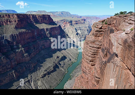 Die spektakuläre Aussicht auf den inneren Canyon und Colorado River von Toroweap Übersehen im Grand Canyon National Park, Arizona. Stockfoto