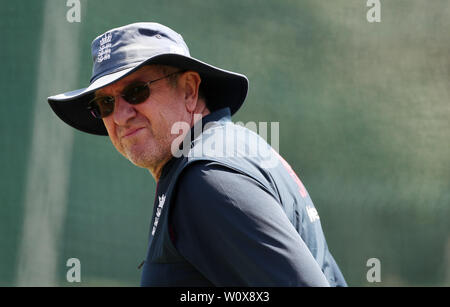 England Trainer Trevor Bayliss während der Netze Sitzung in Edgbaston, Birmingham. Stockfoto