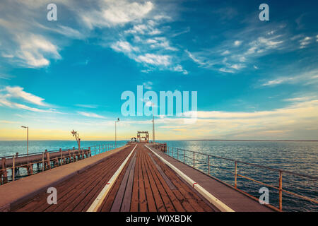 Kingscote Steg gesehen vom Strand, Kangaroo Island, South Australia Stockfoto