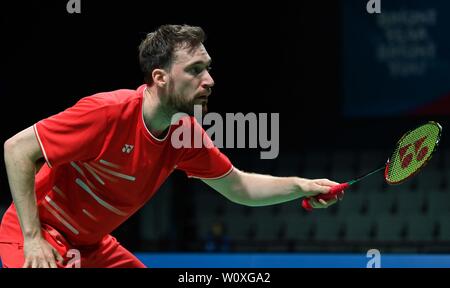 Minsk, Weißrussland. 28 Juni, 2019. Niclas Nohr (DEN) im Rahmen der Badminton Turnier an der 2. europäischen Spiele. Kredit Garry Bowden/SIP-Foto Agentur/Alamy leben Nachrichten. Stockfoto