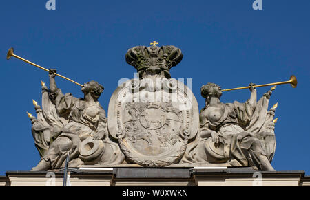 Wappen der polnisch-litauischen Commonwealth - Detail der Pförtnerloge. Poznan, Marktplatz - Altstadt. Stockfoto