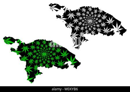 Thurgau (Kantone der Schweiz Schweizer Kantone, Bund) Karte ist so konzipiert, dass Cannabis blatt grün und schwarz, Kanton Thurgau Karte aus ma Stock Vektor