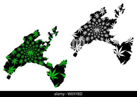 Waadt (Kantone der Schweiz Schweizer Kantone, Bund) Karte ist so konzipiert, dass Cannabis blatt grün und schwarz, Kanton Waadt Karte aus Marihuana Stock Vektor