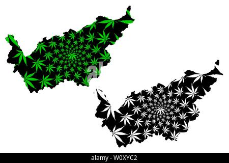 Wallis (Kantone der Schweiz Schweizer Kantone, Bund) Karte ist so konzipiert, dass Cannabis blatt grün und schwarz, Kanton Wallis Karte aus mariju Stock Vektor