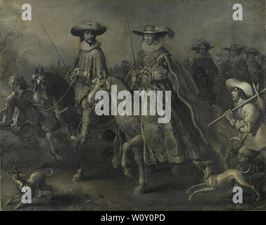 Friedrich V. (1596-1632), Kurfürst von der Pfalz, König von Böhmen und seine Frau Elizabeth Stuart (1596-1662) auf dem Pferd. Venne, Adriaen Pietersz. van de Stockfoto