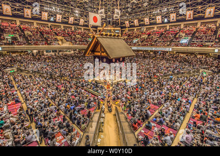 Tokio - 19. Mai 2019: Sumo Ringen in der Ryogoku Arena, Tokio, Japan Stockfoto