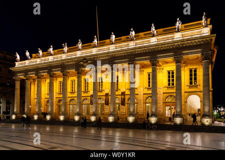 1780 Grand Théâtre Opernhaus entworfen von Victor Louis auf der Place de la Comédie, Bordeaux, Frankreich. Stockfoto