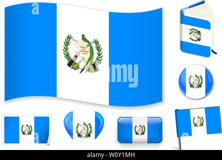 Guatemala Flagge. Vector Illustration. 3 Schichten. Schatten, Flagge, Licht und Schatten. Sammlung von 220 Welt Flaggen. Präzise Farben. Einfache Änderungen. Stock Vektor