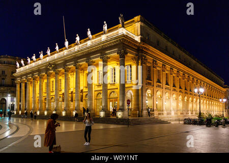 1780 Grand Théâtre Opernhaus entworfen von Victor Louis auf der Place de la Comédie, Bordeaux, Frankreich. Stockfoto