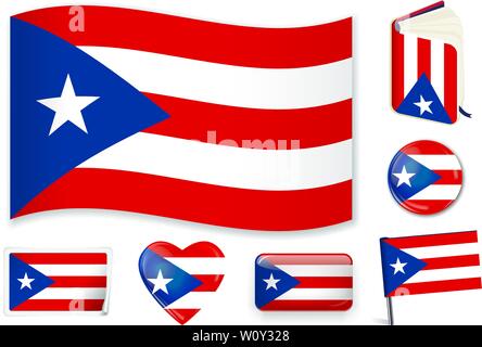 Puerto Rico Nationalflagge. Vector Illustration. 3 Schichten. Schatten, Flagge, Licht und Schatten. Sammlung von 220 Welt Flaggen. Präzise Farben. Einfache Änderungen. Stock Vektor