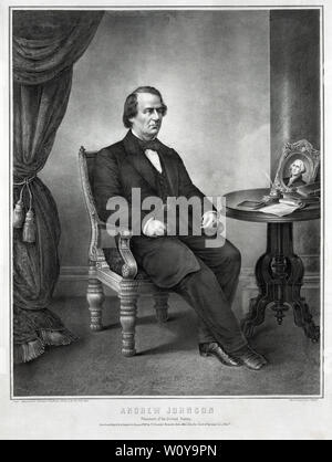 Andrew Johnson, Präsident der Vereinigten Staaten, sitzt, Porträt, Lithographie von P.S.: Duval & Sohn, durch Swander und Co., Philadelphia, 1866 veröffentlicht. Stockfoto