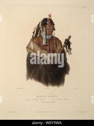 - Mändeh Páhchu, eine junge Mandan Indianer - Karl Bodmer Aquatinta von Reisen in das Innere von Nordamerika (Voyage dans l'Intérieur de l'In) Stockfoto