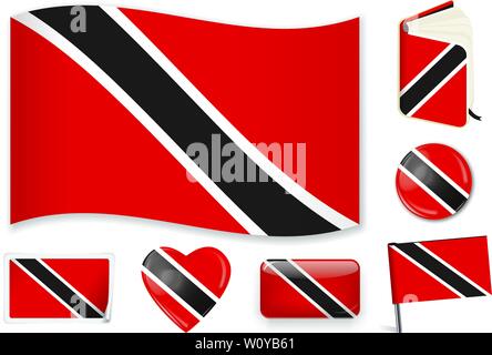Trinidad und Tobago Nationalflagge. Vector Illustration. 3 Schichten. Schatten, Flagge, Licht und Schatten. Sammlung von 220 Welt Flaggen. Präzise Farben. Einfache Änderungen. Stock Vektor
