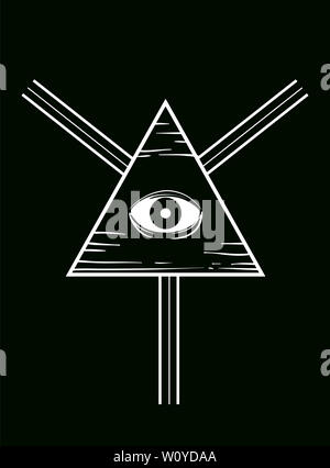 Abbildung: All Seeing Eye Symbol oder das Auge der Vorsehung in Schwarz und Weiß Stockfoto