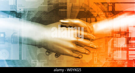 Digitale Partnerschaft mit Handshake zwischen Mensch und Maschine Stockfoto