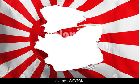 Tattered Japan Rising Sun war Flagge, weißer Hintergrund, 3D-Rendering Stockfoto