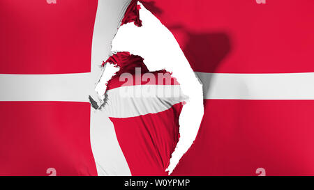 Beschädigte Dänemark Flagge, weißer Hintergrund, 3D-Rendering Stockfoto