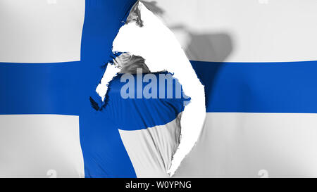 Beschädigte Finnland Flagge, weißer Hintergrund, 3D-Rendering Stockfoto