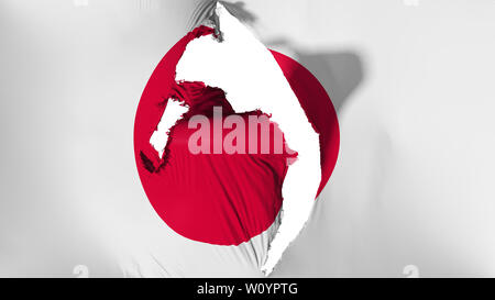 Beschädigte Japan Flagge, weißer Hintergrund, 3D-Rendering Stockfoto