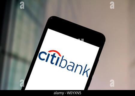 Brasilien. 1. Juni 2019. In diesem Foto Illustration der Citibank Logo wird auf dem Smartphone angezeigt. Credit: Rafael Henrique/SOPA Images/ZUMA Draht/Alamy leben Nachrichten Stockfoto