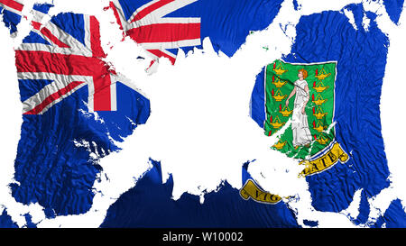 Britische Jungferninseln zerrissene Flagge im Wind flattern, auf weißem Hintergrund, 3D-Rendering Stockfoto