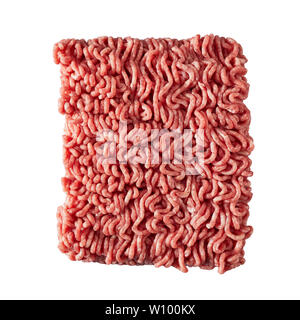 Platte von frischen Boden oder Hackfleisch aus der Metzgerei, die die Beschaffenheit des Fleisches isoliert auf weißem Stockfoto