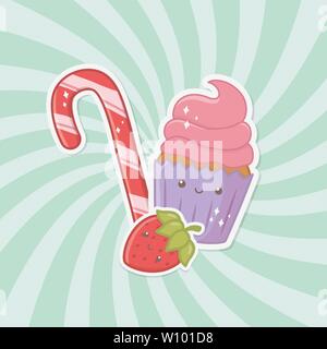 Lecker und süßen Kuchen und Produkte kawaii Zeichen Vector Illustration Stock Vektor