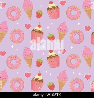 Lecker und süße Produkte kawaii Zeichen Muster Vector Illustration Design Stock Vektor