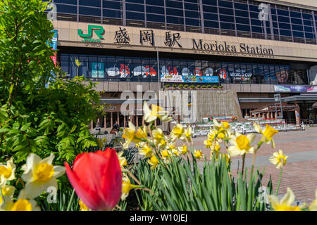 Morioka Bahnhof ist ein wichtiger Knotenpunkt entfernt und ist sowohl von der Tohoku Shinkansen und der akita Shinkansen serviert. In der Stadt Morioka, Iwate entfernt Stockfoto